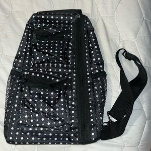 Thirty One mini backpack. Black with white dots. 2 front pockets one main pocket